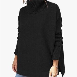 Turtleneck Black Oversized tunic Sweater Long Sleeve